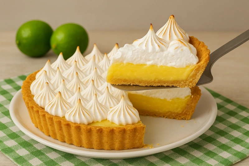 Delicioso pie de limón con merengue dorado y base crujiente