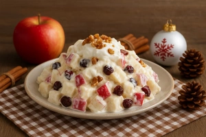 Ensalada de manzana peruana navideña con frutas frescas
