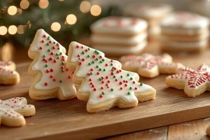 Deliciosas galletas navideñas de mantequilla recién horneadas