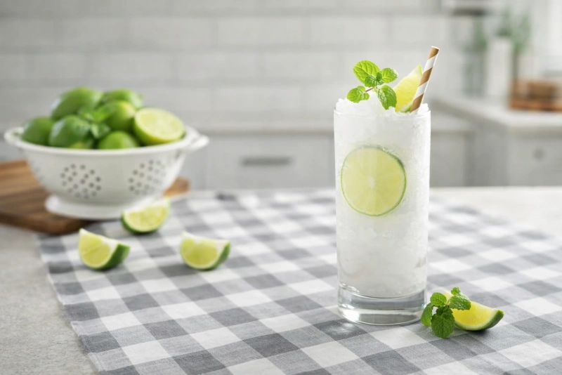 Refrescante limonada frozen en vaso con rodajas de limón