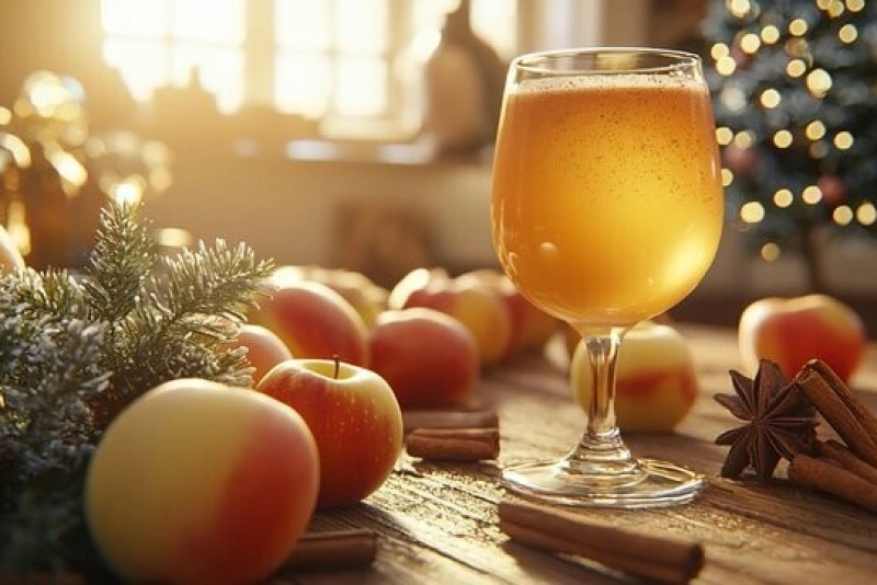 Deliciosa sidra de manzana casera en un vaso transparente