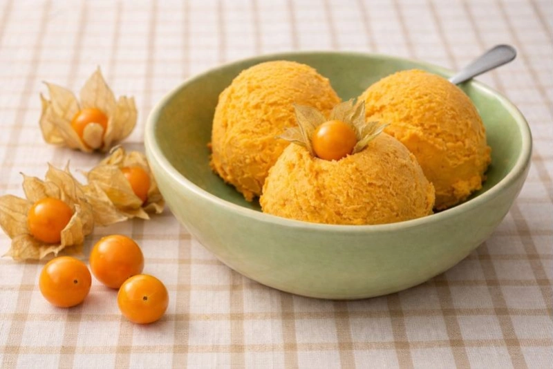 Delicioso helado de aguaymanto cremoso y refrescante