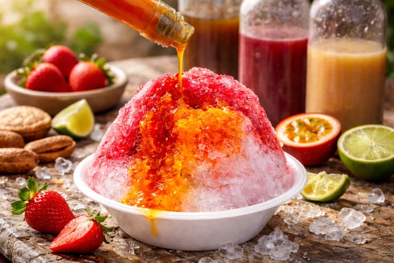 Raspadilla peruana refrescante y colorida con frutas frescas